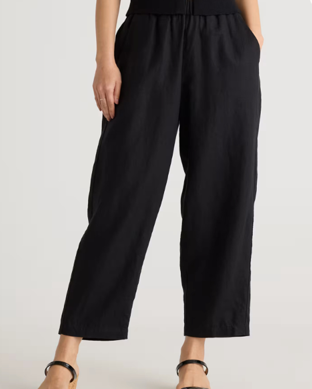Quince 100% European Linen Pants Black Size S Pull On Crop Ankle Coastal Resort